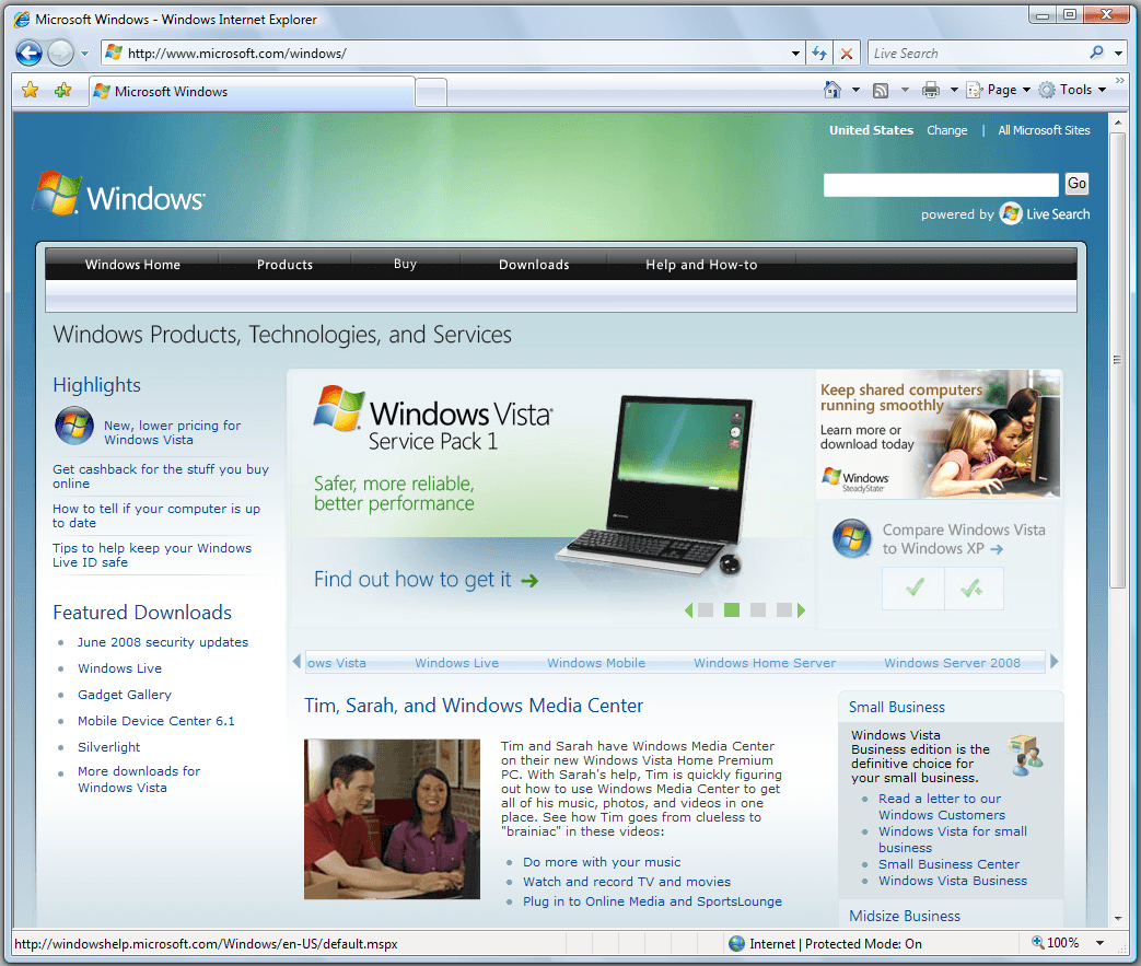 微软 Vista 指南中的 IE7 界面：顶部左侧为地址栏，右侧为独立的 Live Search 搜索框