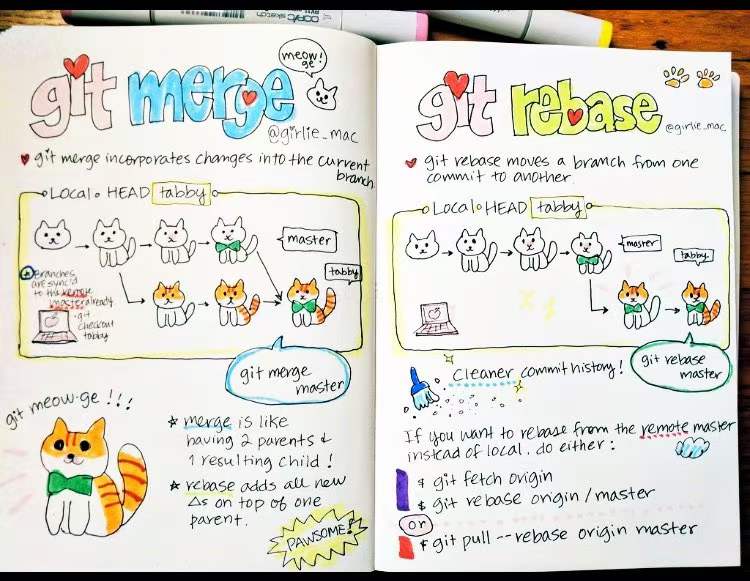 merge 和 rebase 的分支变化对照