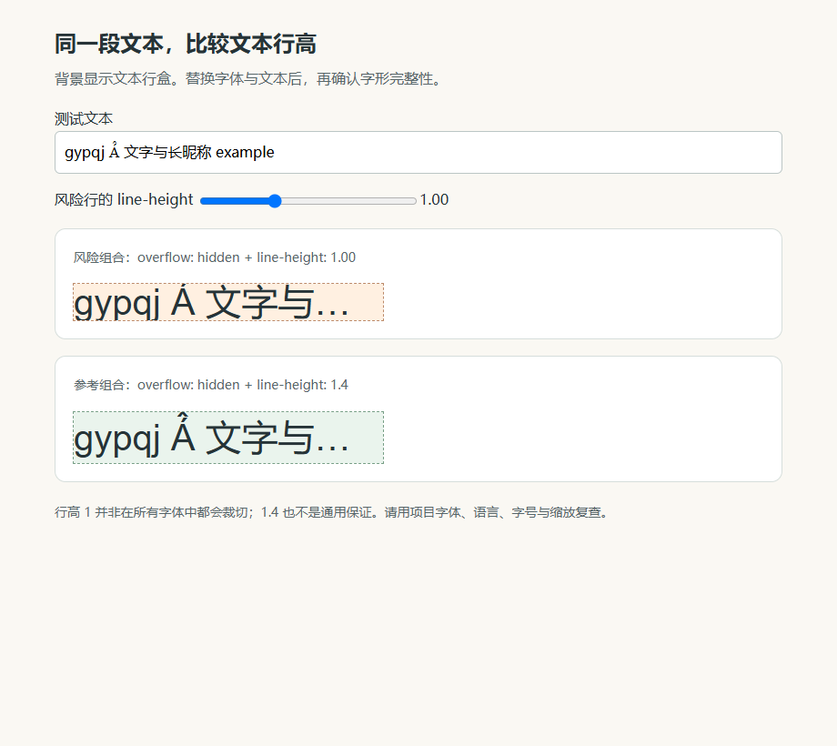 同一字体与文本在不同文本行高下的浏览器比较